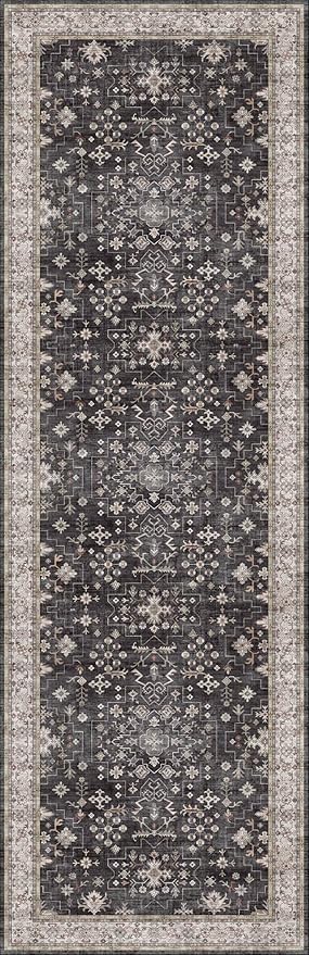 Black Washable Long Runners for Hallways, 2'6"x8' Wide Kitchen Runner Rug, Entryway Indoor Rug, Non Slip Rubber Backing Boho Vintage Floor Decor