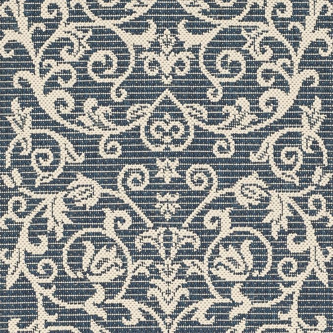 SAFAVIEH Courtyard Collection CY2098 Scroll Indoor/ Outdoor Non-Shedding Easy Cleaning Patio Backyard Porch Deck Mudroom Runner, 2'3" x 6'7" , Navy / Beige