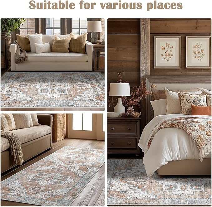 jinchan Hallway Runner Rug 2x10 - Kitchen Machine Washable Vintage Floral Non-Slip with Rubber Backing Ultra-Thin Carpet for Bedroom Laundry Room Living Room (2x10ft,Orange)