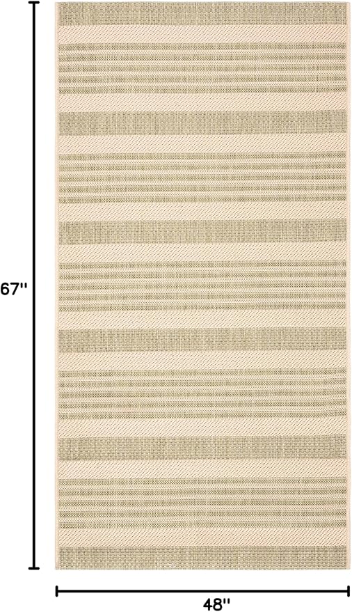 SAFAVIEH Courtyard Collection Accent Rug - 4' x 5'7", Beige & Sweet Pea, Stripe Design, Non-Shedding & Easy Care, Indoor/Outdoor & Washable-Ideal for Patio, Backyard, Mudroom (CY6062-218)