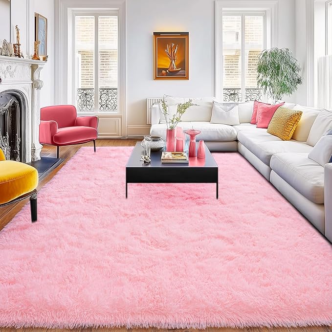 Ultra Soft Pink Rugs for Bedroom 4x6 Feet, Fluffy Shag Area Rugs for Living Room, Large Comfy Fuzzy Rug for Girls Kids Baby Nursery Room Decor, Non-Slip Modern Indoor Floor Carpet