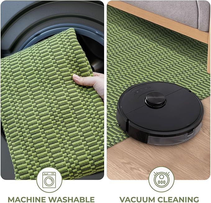 KOZYFLY Washable Runner Rug 2x8 Ft Runners for Hallway Rubber Backed Kitchen Runner Rugs Braided Cotton Entryway Runner Indoor, Carpet Runners for Hallway Entryway Bedroom, Green