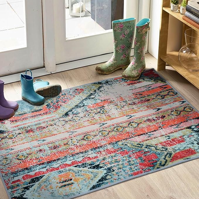 2x3 Modern Abstract Area Rug - Non-Slip Machine Washable Low-Pile Carpet for Living Room, Bedroom, Entryway | Geometric Door Mat, Indoor Decor Small Spaces Kitchen