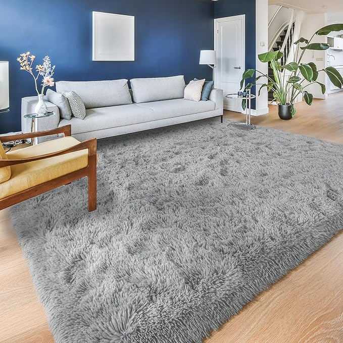 YJ.GWL Area Rugs for Living Room Bedroom, 9x12 Machine Washable Large Grey Carpet, Soft Fluffy Shaggy Thick Big Shag Indoor Floor Rug for Kids Boy and Girls Room Dorm Home Decor Aesthetic