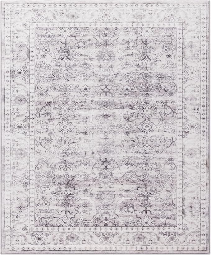 Carvapet Grey Rugs for Living Room, Vintage Low Pile Large Carpet with Rubber Backing, Foldable, Non Slip Machine Washable (9 x 6 Feet Rectangular, Grey Area Rug)