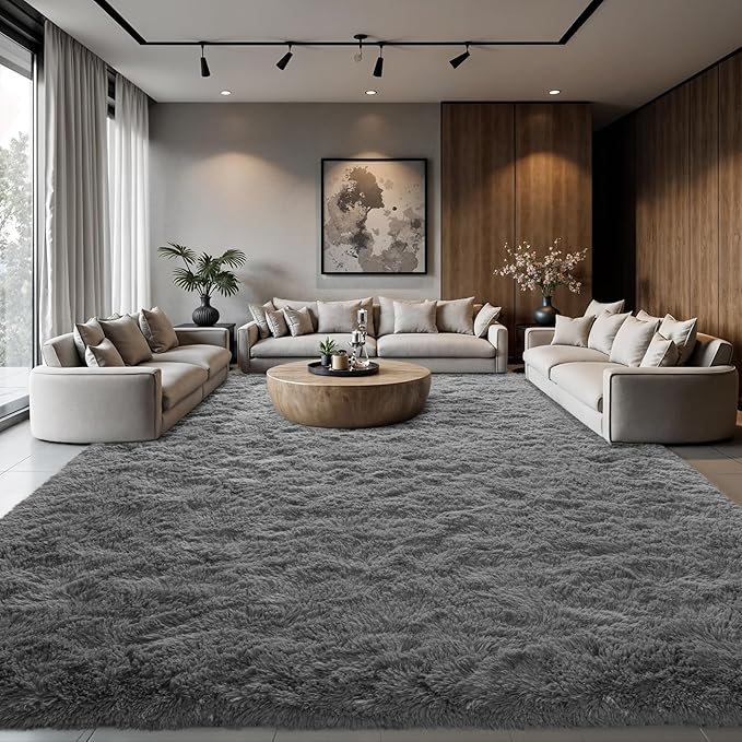 Zentavio Area Rugs for Living Room Grey Rugs for Bedroom Large Big 9x12 Carpet Fluffy Furry Soft Shag Aesthetic Plush High Pile Gray Rug for Nursery Kids Room Dorm