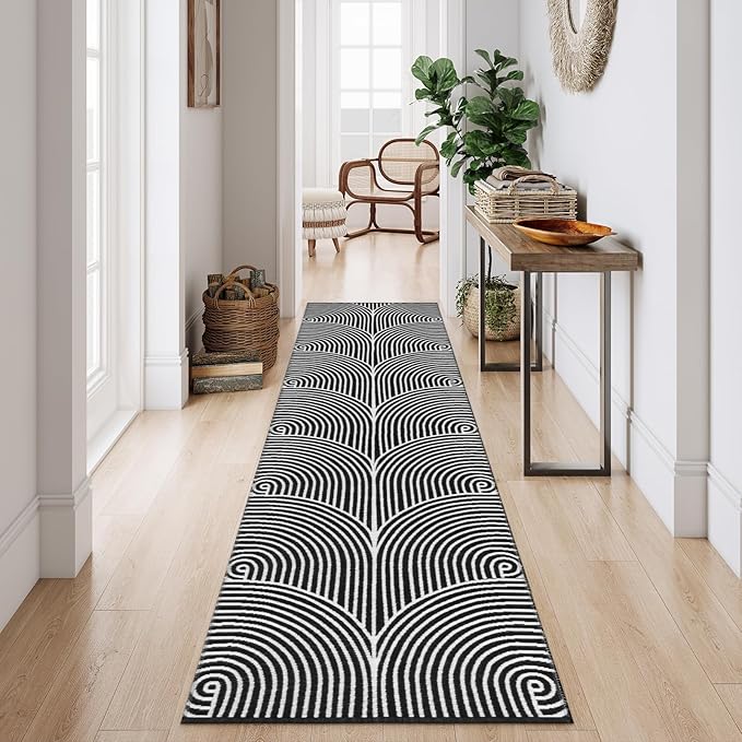 Tiffasea Long Hallway Runner Rug 2.6'x10' Washable Rugs Modern Reversible Black Kitchen Runner Cotton Hand-Woven Indoor Entryway Rug Carpet Runners for Bathroom Bedroom Laundry Room