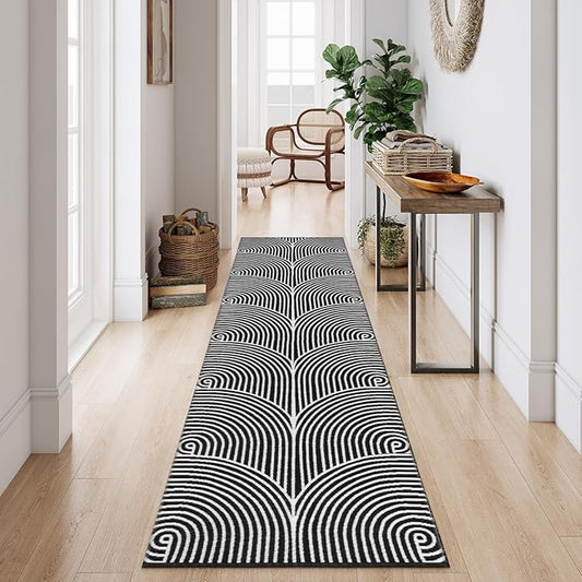 Tiffasea Long Hallway Runner Rug 2.6'x10' Washable Rugs Modern Reversible Black Kitchen Runner Cotton Hand-Woven Indoor Entryway Rug Carpet Runners for Bathroom Bedroom Laundry Room