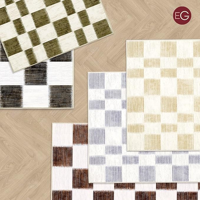 EVERGRACE Checkered Plaid Area Rug 2x3, Soft Fuzzy Faux Wool Rugs Washable Anti Slip Rugs Small Rug Carpet for Entryway Bedroom Living Room Hallway Kitchen Dining Room and Laundry Room, Olive Green