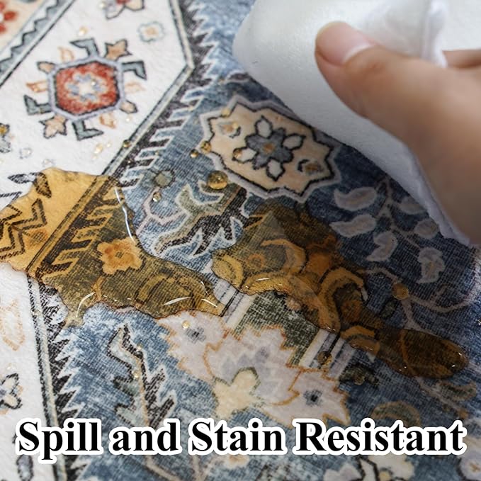 2x6 Runner Rug Washable: Non-Slip Oriental Carpet for Hallway Kitchen Entry - Farmhouse Low Pile Stain Resistant Long Thin Front Door Mat 2x6 Navy Blue