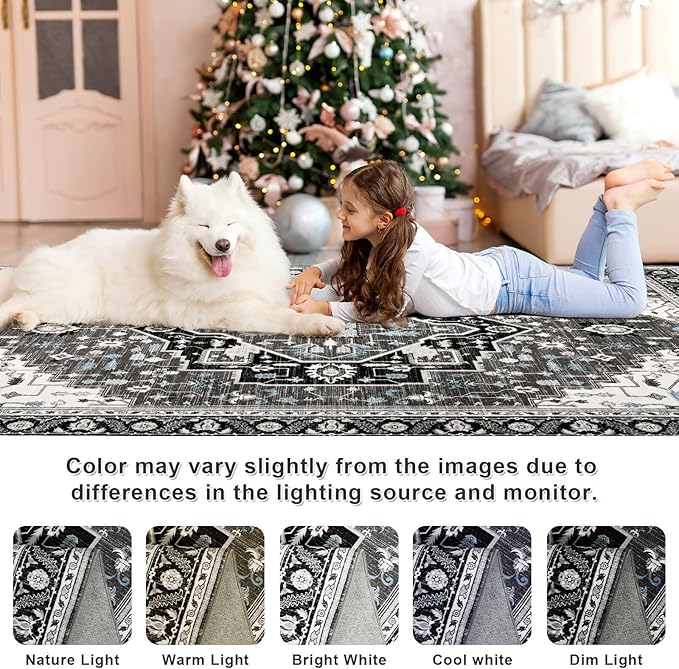 2x3 Black Grey Small Area Rug for Entryway, Soft Washable Rugs with Non-Slip Backing for Bedroom Kitchen, Vintage Throw Carpet Laundry Entry Front Door Decor