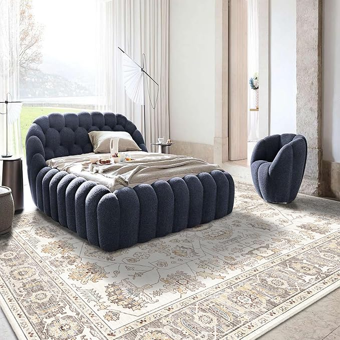 Area Rug 9x12 Living Room Soft Large Washable Rugs with Non-Slip Rubber Backing Stain Resistant Modern Indoor Vintage Carpet for Bedroom Dining Nursery Room Home Office…