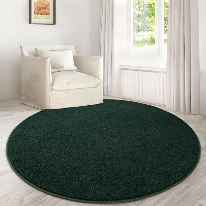 Lascpt Round Rug for Bedroom 4x4, Deep Green Circle Rug for Living Room Super Soft Thicken Memory Foam Circular Rug, Non-Slip Indoor Area Rug for Modern Home Decor, Round Carpet for Nursery Kid's Room