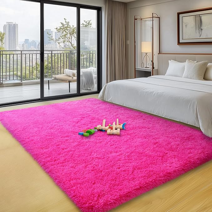 3x5 Area Rugs for Bedroom, Fluffy Soft Shag Rugs for Living Room, Small Fuzzy Plush Shaggy Carpets for Boys and Girls Dorm Room Home Decor (3ft x 5ft, Hot Pink)