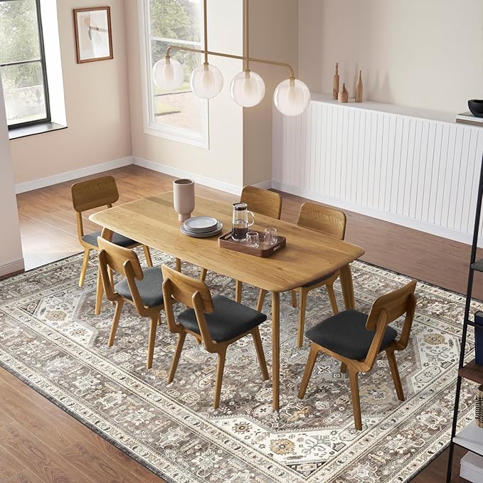 Washable Area Rug 9x12 - Bedroom Living Room Large Indoor Rugs Soft Oriental Vintage Rugs Non-Slip Backing Stain Resistant for Farmhouse Kitchen (9x12 Brown)