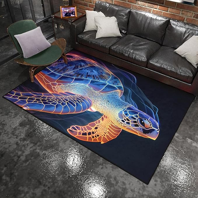 Sea Turtles Rug for Kids - Sea Turtle Area Rug for Room 47" L x 31" W Ripple Ocean Life Turtles Carpet