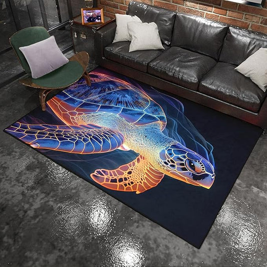 Sea Turtles Rug for Kids - Sea Turtle Area Rug for Room 47" L x 31" W Ripple Ocean Life Turtles Carpet