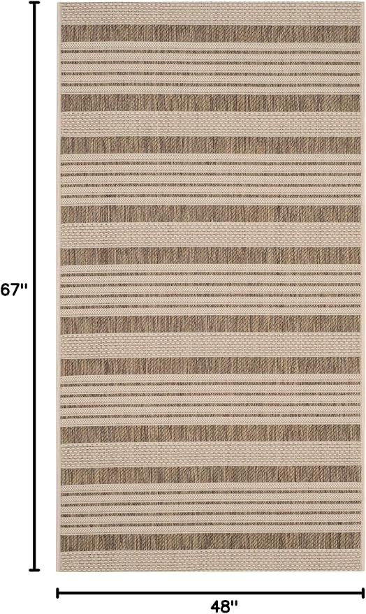 SAFAVIEH Courtyard Collection Accent Rug - 4' x 5'7", Brown & Bone, Stripe Design, Non-Shedding & Easy Care, Indoor/Outdoor & Washable-Ideal for Patio, Backyard, Mudroom (CY6062-242)