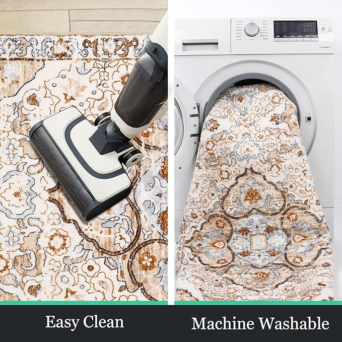 HEBE Hallway Runner Rug 2'x8' Washable Vintage Distressed Area Rugs Non Slip Laundry Rug Runner Boho Floor Carpet Runners for Hallways Entryway Laundry Room Kitchen Bathroom