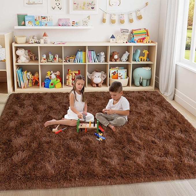 5x7 Shaggy Rugs for Living Room, Brown Fluffy Area Rug for Bedroom, Soft Plush Shag Carpet for Kids Room, Indoor Non-Slip Fuzzy Rug
