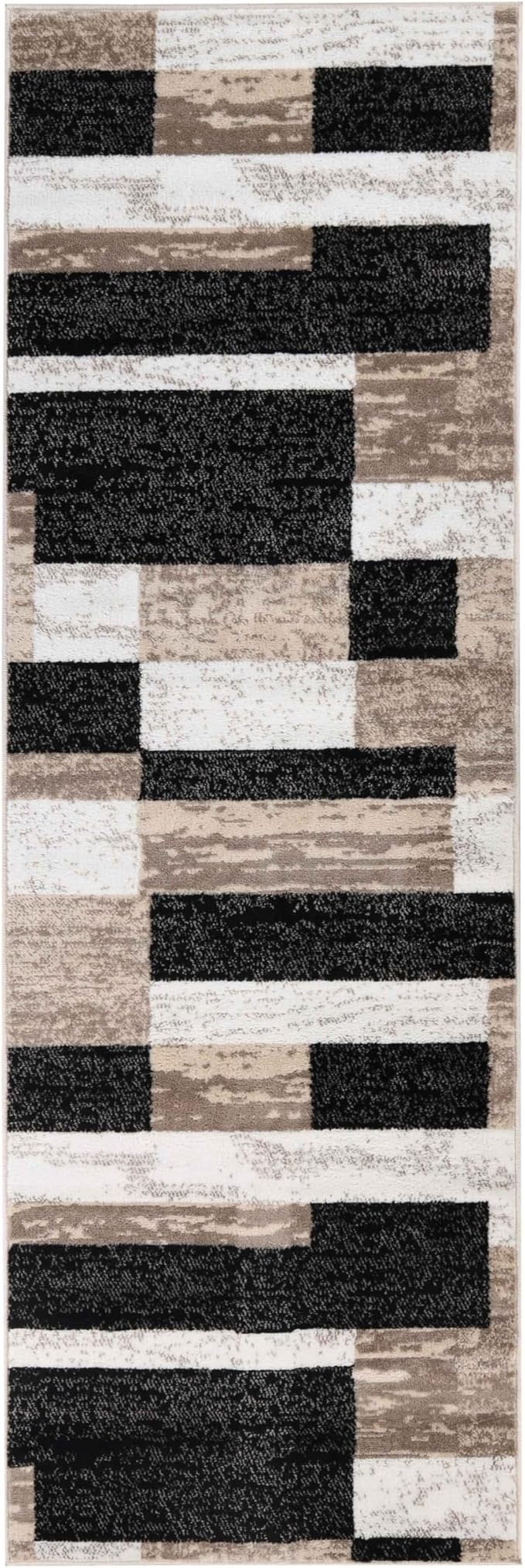 Superior Indoor Runner Rug, Jute Backed, Modern Geometric Patchwork Floor Decor for Bedroom, Office, Living Room, Entryway, Kitchen, Hardwood Floors, Rockwood Collection, 2' 7" x 8', Ivory-Beige