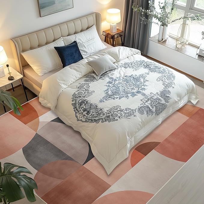 5x7 Area Rugs for Living Room Machine Washable Geometric Boho Rug Non Slip Printed Mid Century Rug Carpet Friendly Modern Rug for Bathroom Bedroom Dining Room Office