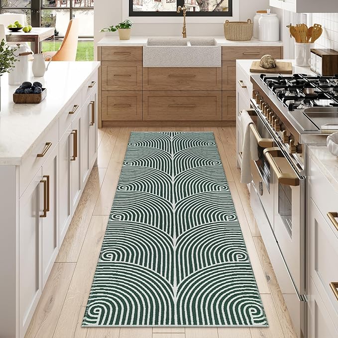 Tiffasea Washable Kitchen Runner Rug 2.6'x8' Hallway Rugs Green Entryway Runner Indoor, Reversible Farmhouse Cotton Hand-Woven Boho Laundry Room Rug Floor Carpet Runners for Bedroom Bathroom
