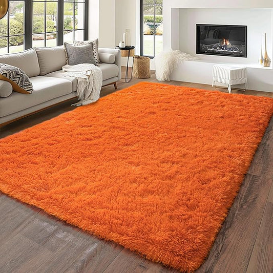 5'x7' Super Fluffy Rug for Bedroom, Modern Shag Orange Area Rugs, Soft and Cozy Plush Large Carpet for Kids, Girls Boys and Teens Decorations for Living Room Dorm Nursery Classroom, Orange