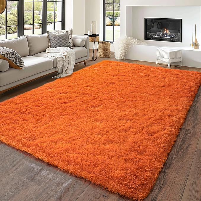 5'x7' Super Fluffy Rug for Bedroom, Modern Shag Orange Area Rugs, Soft and Cozy Plush Large Carpet for Kids, Girls Boys and Teens Decorations for Living Room Dorm Nursery Classroom, Orange
