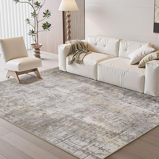4 x 6 Area Rugs for Living Room, Machine Washable Non Slip Rug Ultra Soft Low Pile Indoor Carpet Modern Abstract Rugs for Bedroom Office Room Dining Room Beside, Beige