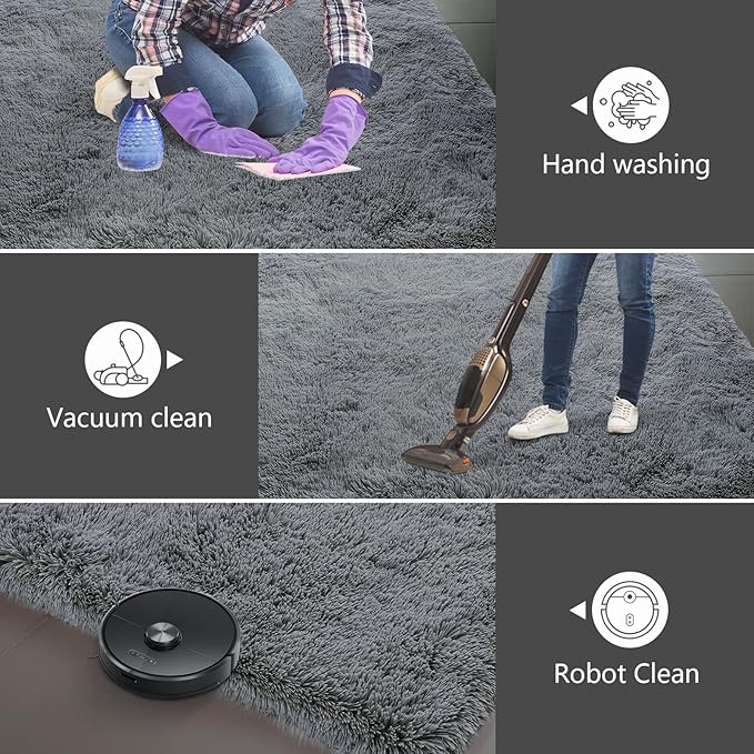 Shag Area Rugs for Bedroom Living Room,4X6 Ultra Soft Fluffy Area Rugs for Dorm, Indoor Carpet Nursery Rugs for Kids Room Home Decor,Dark Grey 4X6