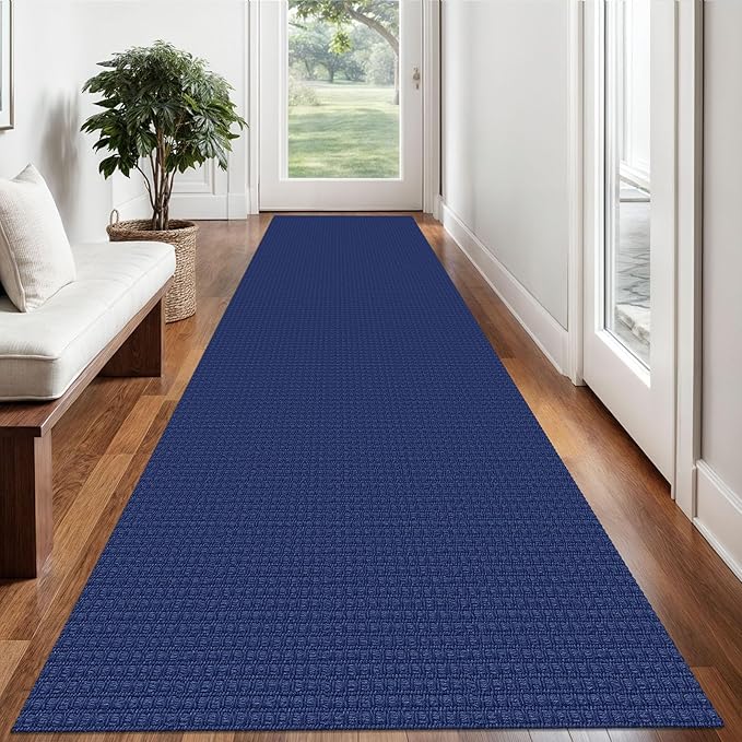 Braided Runner Rug 2.6x12 Ft Washable Runners for Hallways Kitchen Runner Rug Rubber Backed Cotton Extra Long Entryway Runner Indoor, Woven Carpet for Hall Entryway, Royal Blue/Navy
