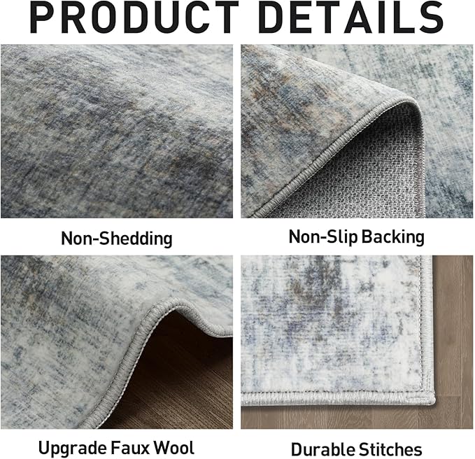 4x6 Area Rugs Washable Rug: Modern Abstract Living Room Rug Soft Anti-Skid Thin Carpet Indoor Floor Non-Shedding Carpets for Bedroom Dining Room Farmhouse Nursery Home Office - Blue Multi