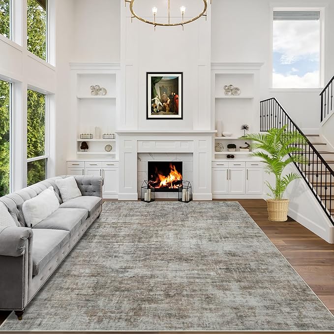 4x6 Area Rugs Washable Rug: Modern Abstract Living Room Rug Soft Anti-Skid Thin Carpet Indoor Floor Non-Shedding Carpets for Bedroom Dining Room Farmhouse Nursery Home Office Brown Black