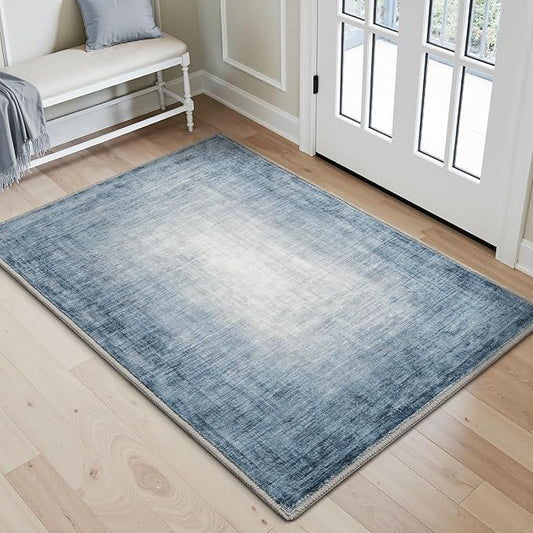 Small Area Rug-2x3 Entryway Rug Non Slip Washable Low Pile Indoor Door Mat Modern Abstract Entrance Rugs Carpet for Bedroom Kitchen Powder Room Front Porch Bathroom, Blue