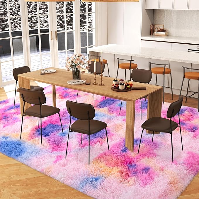 Large Area Rugs 9x12 Living Room, Plush Thick Carpets for Boy and Girls Room, Modern Soft Shag Rug for Bedroom, Non Slip, Indoor Carpet for Nursery Dorms Home Decor Aesthetic, Rainbow