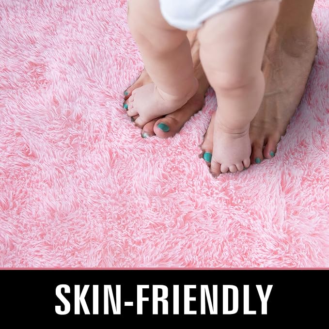 TWINNIS Super Soft Shaggy Rugs Fluffy Carpets, 5x8 Feet, Indoor Modern Plush Area Rugs for Living Room Bedroom Kids Room Nursery Home Decor, Upgrade Anti-Skid Rectangular Fuzzy Rug, Pink