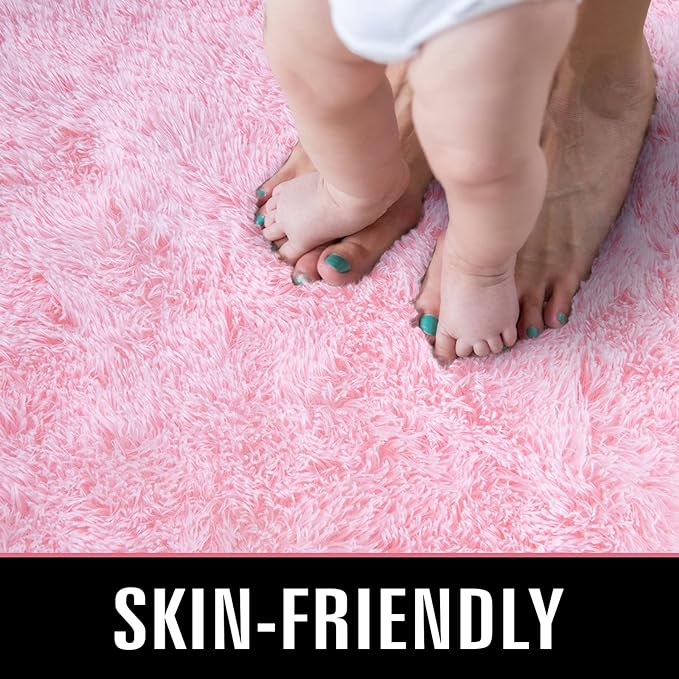 TWINNIS Super Soft Shaggy Rugs Fluffy Carpets, 4x5.9 Feet, Indoor Modern Plush Area Rugs for Living Room Bedroom Kids Room Nursery Home Decor, Upgrade Anti-Skid Rectangular Fuzzy Rug, Pink