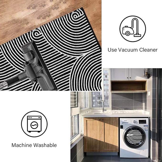 Tiffasea Washable Runner Rug 2'X5', Cotton Woven Kitchen Runner Entryway Rug Black and White Indoor/Outdoor Throw Carpet Modern Area Rug for Hallway Bedroom Laundry Room