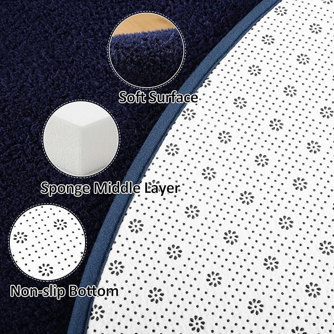 Lascpt Round Rug for Bedroom 6x6, Navy Blue Circle Rug for Living Room Super Soft Thicken Memory Foam Circular Rug, Non-Slip Indoor Area Rug for Modern Home Decor, Round Carpet for Nursery Kid's Room