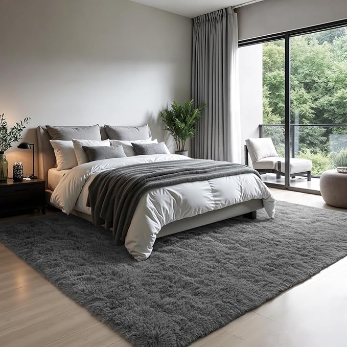 Zentavio Area Rugs for Living Room Grey Rugs for Bedroom Large Big 9x12 Carpet Fluffy Furry Soft Shag Aesthetic Plush High Pile Gray Rug for Nursery Kids Room Dorm