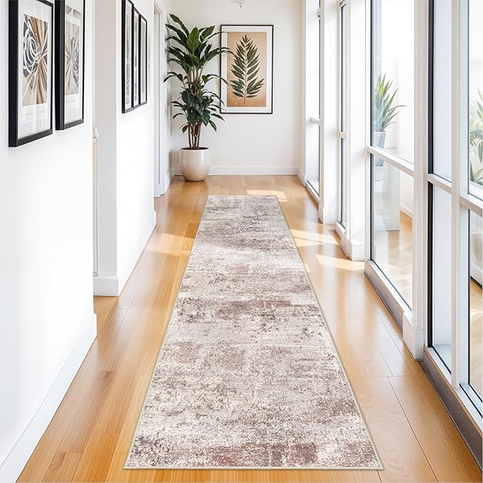 RUUGME Hallway 3x12 Runner Rug - runner Rug Stain Resistant for living room Non Slip Indoor Entryway Rubber Backing Carpet Bedroom Kitchen Distressed Floor Decor Mat Machine washable 3x12 Brown