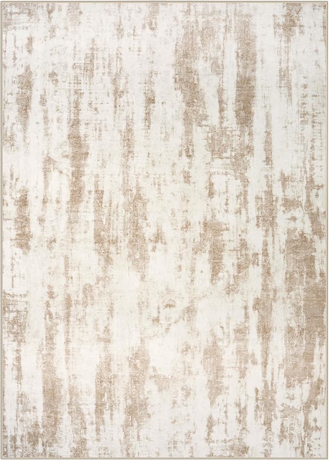 10x14 Area Rugs Washable Rug: Modern Abstract Living Room Rug Soft Anti-Skid Thin Carpet Indoor Floor Non-Shedding Carpets for Bedroom Dining Room Farmhouse Nursery Home Office - Brown Ivory