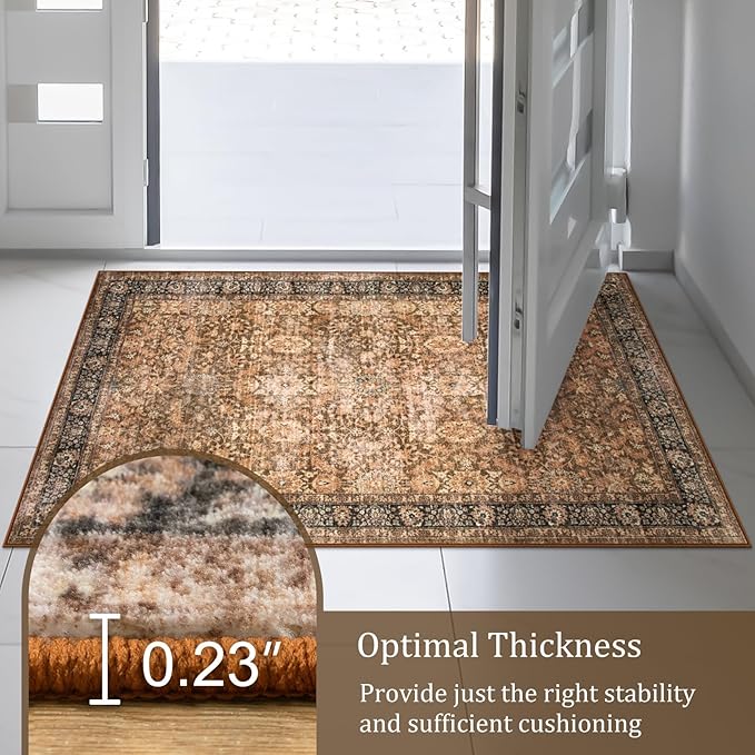 Morebes Vintage Carpet Runners for Hallway 8ft, Floral Kitchen Runner Rugs Non Skid Washable, Super Soft Indoor Throw Carpet for Entryway Entrance Laundry Room Bedroom, Dark Brown