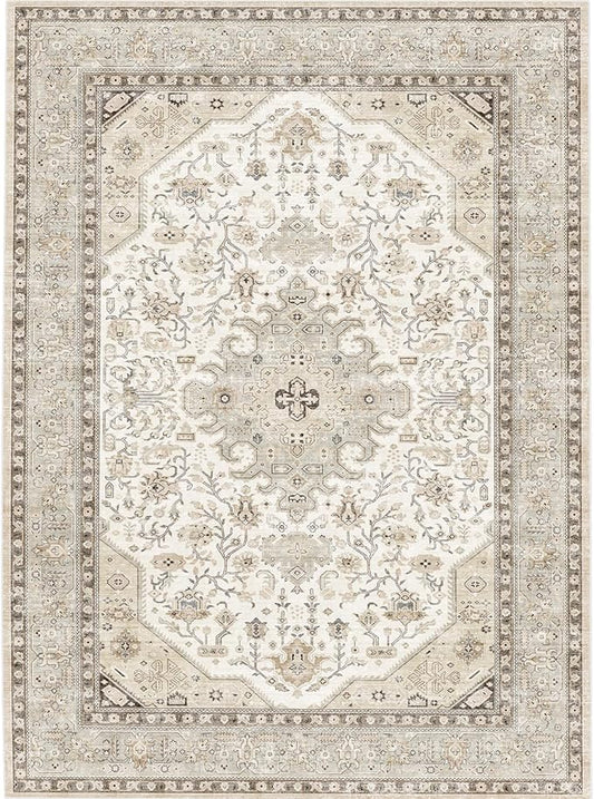 12x15 Area Rug for Living Room: Large Soft Distressed Oriental Rugs with Non-Slip Backing Ultra Thin Farmhouse Bedroom Carpets - Stain Resistant Indoor Rug - 12' by 15' Ivory/Grey/Multi