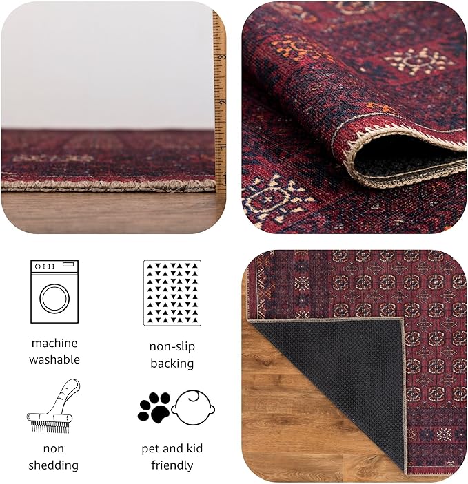 Keen Home Design 2x10 Rug - Machine Washable Runner Rug with Non-Slip Backing, Ideal for Hallway, Entryway, Kitchen, Laundry Room - Vintage, Easy Clean, Durable, Low Pile Rug - (2'6" x 10')