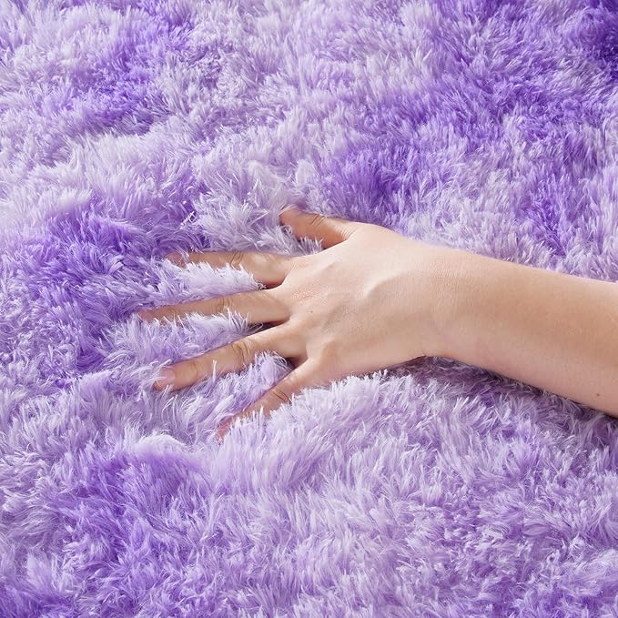 Zentavio Purple Rugs for Girls Room 6x9 Large Area Rugs for Living Room Carpet for Bedroom Washable Soft Fluffy Shag Aesthetic Plush High Pile Throw Rug for Nursery Kids Room Dorm Room Tie-Dyed