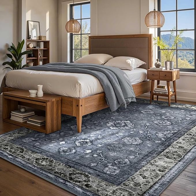 3x5 Washable Area Rugs for Living Room Stain-Resistant Bedroom Rug with Non-Shedding &Slip Faux Wool,Vintage Floral Aesthetic Carpet Foldable for Indoor Dining Room