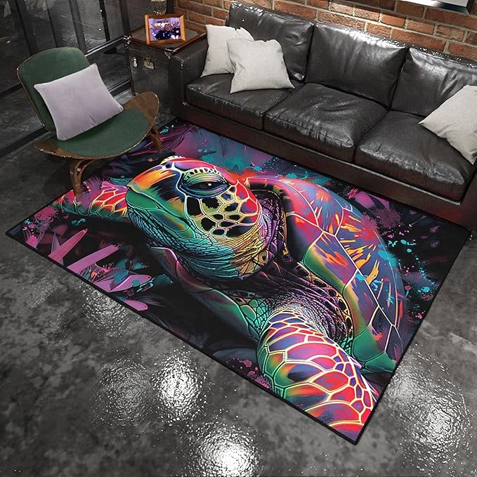 Sea Turtle Carpet Rug - Kids Coastal Rugs for Bedroom Colorful Sea Turtle Area Rug for Living Room Ocean Life Theme, 59 in x 39 in