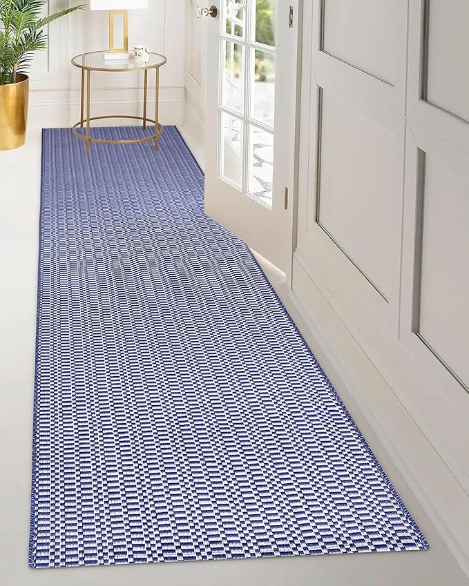 KOZYFLY Washable Runner Rug 2.6x10 ft Hallway Kitchen Runner Rugs with Rubber Backing Bobo Navy and White Entryway Runner Indoor, Long Carpet Runners for Hall Kitchen Entryway, Navy/White